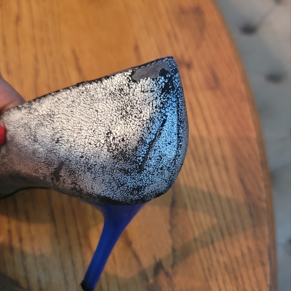 Aldo Black Cracked Genuine Leather Pointed Toe Blue Heels Shoes Stilletos - Picture 10 of 16